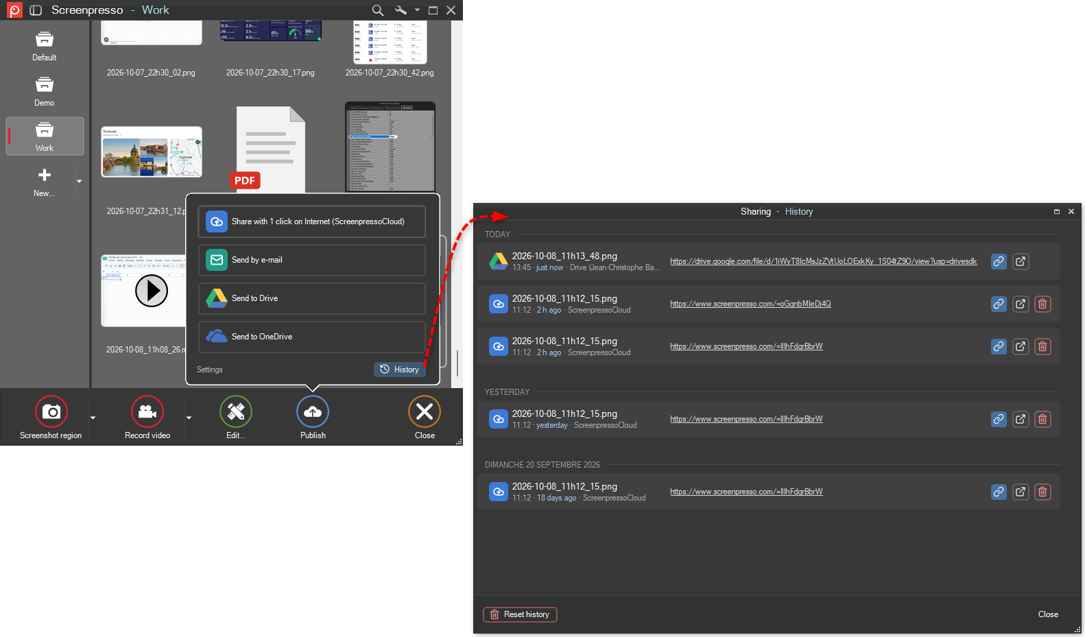Enhanced sharing history