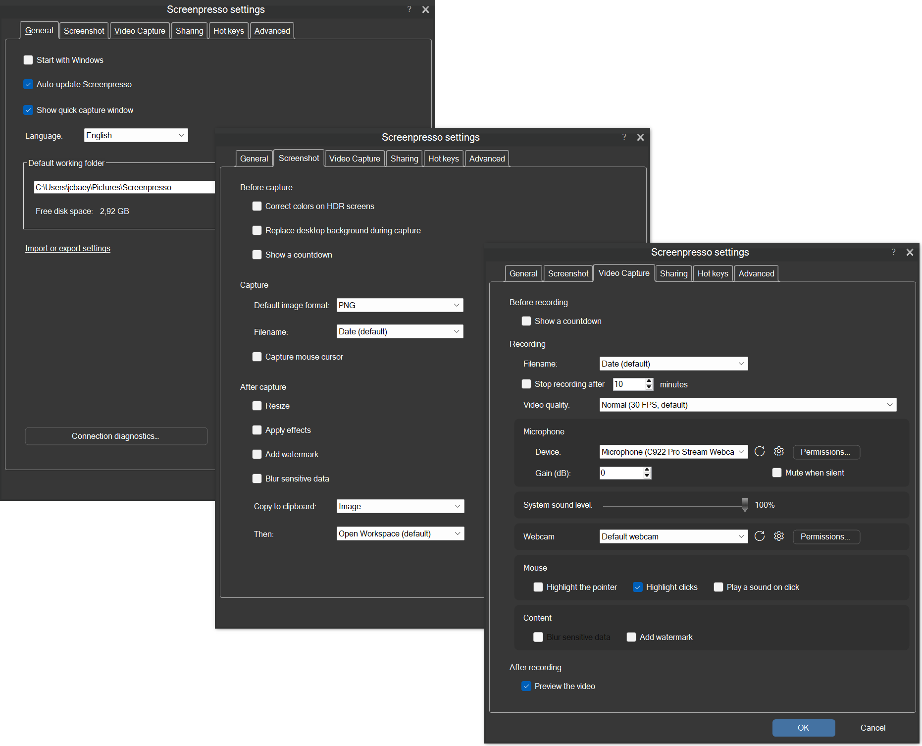 Reorganized general, screenshot, and video settings